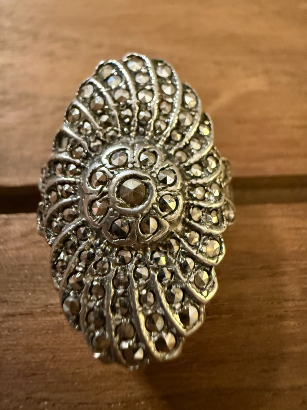 Vintage Sterling Silver Marcasite Statement Ring - Silver